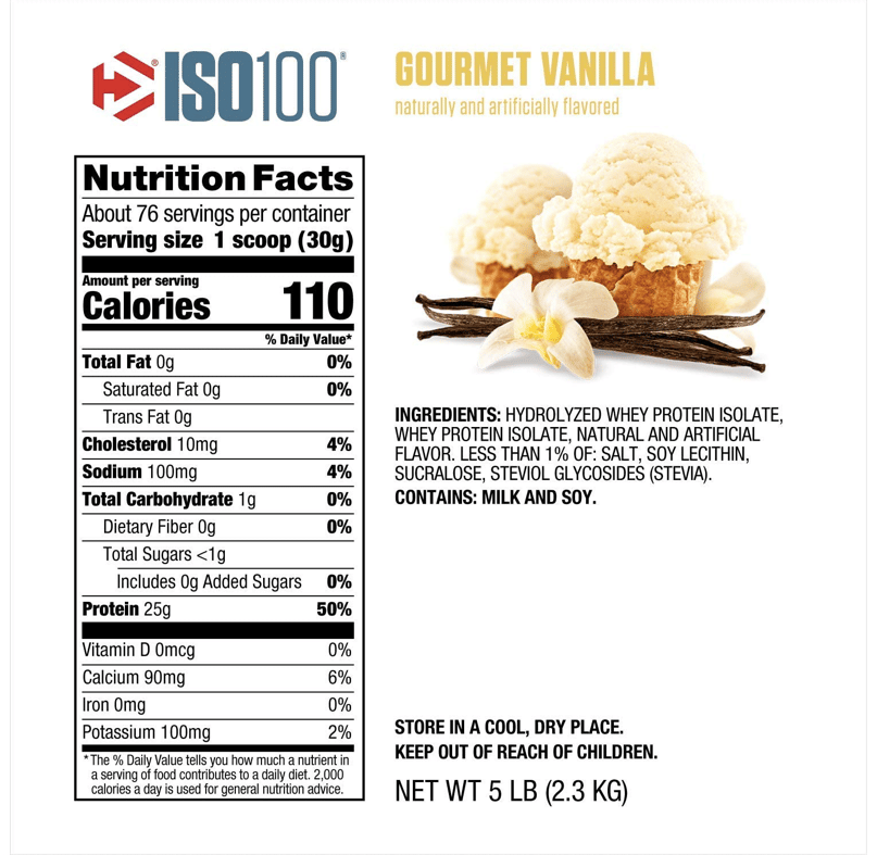 Dymatize ISO100 Gourmet Vainilla – 5 LB, 76 servidas.