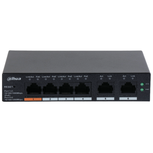 Dahua conmutador gigabit 6 puertos con 4 Puertos PoE -DH-CS4006-4GT-60-  1.0.01.20.11243-9002