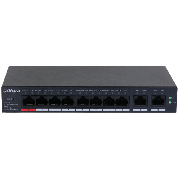 Dahua conmutador gigabit 10 puertos con 8 puertos PoE -DH-CS4010-8GT-110-  1.0.01.20.11244-9002