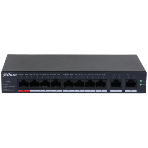 Dahua conmutador gigabit 10 puertos con 8 puertos PoE -DH-CS4010-8GT-110-  1.0.01.20.11244-9002