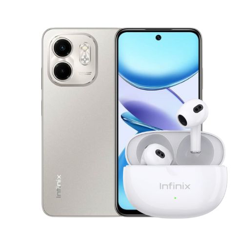 Combo Celular Infinix Smart 9 LTE 128GB 6GB-RAM Titanio + Audífonos Inalámbricos Infinix XBuds 3 Lite Blancos XE33  